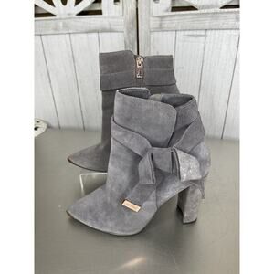 Ted Baker Ankle Boots Bow Accent Women Booties Leather Suede Gray Size 37 US 6